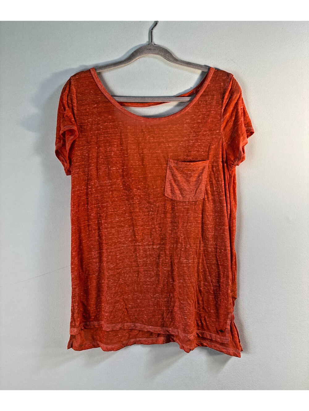 American Eagle Orange Burnout Pocket Tee Womens Large Short Sleeve Casual Top
